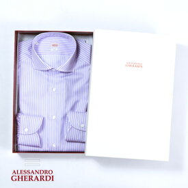 ALESSANDRO GHERARDI / アレッサンドロ ゲラルディ / カッタウェイ SLIM FIT ハンドメイド ドレスシャツ  極細番手200双 ストライプシャツ パープルxホワイト（ロンドンストライプ）5315-419