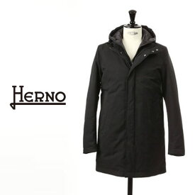 HERNO / ヘルノ メンズ ダウンジャケット SUB-ZERO撥水＆2WAYスタンドカラーダウンコート フーテッドダウン ブラック  pi0660u-9300