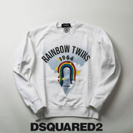 ディースクエアード / DSQUARED2 / ディースクエアード オーバーサイズ トレーナー スウェットシャツ Sweatshirt /  DSQUARED2 Rainbow Twinsロゴ プリント ホワイト s71gu0360-100